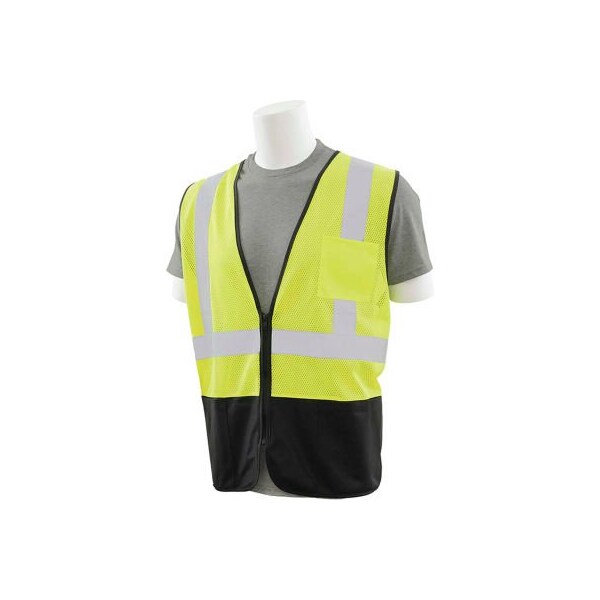 Erb Safety ERB S363PB Class 2 Zip Up Mesh Economy Vest W/ Pockets, Hi-Vis Lime w/ Black Bottom, XL 62252 - main